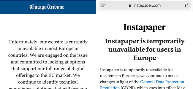 websites blocking EU users due to GDPR